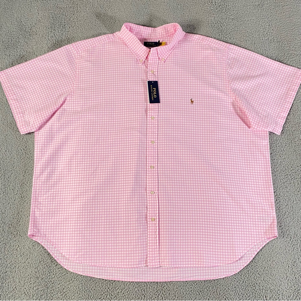 Polo Ralph Lauren Shirt Mens 4XB Big Pink White Gingham Plaid Classic Fit Oxford